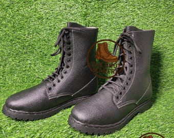 Handmade Milled Leather Combat Style Boot With Rubber Sole Lightweight And Comfortable Boots