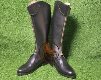 Handmade Black Leather Tall Boots for Men | Classic Riding Style Zip Boots | Durable Leather Boots