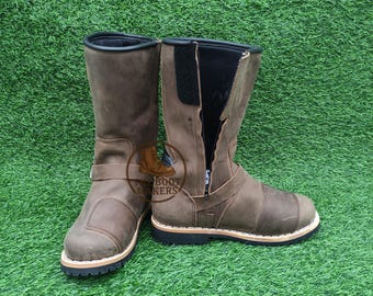 Handgemachte Leder Biker Stiefel Mit Gummisohle