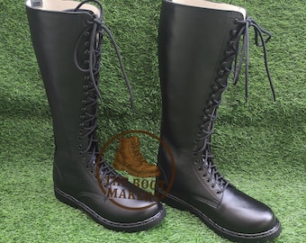 Handmade Leather Cavalry-Style Boots Front Laces & Rubber Sole | Vintage Equestrian Riding Boot