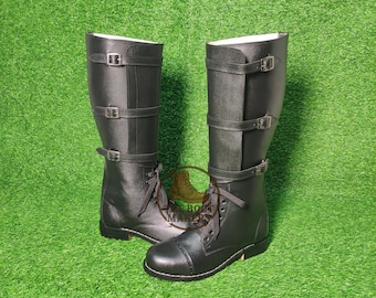 Handgefertigte Lederstiefel mit 3 Schnallen und Ledersohle | Vintage Reiterstiefel