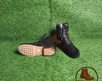 Handgemachte Wildleder Deutscher Stil Stiefelette Mit Ledersohle Hobnail Und Eisen Absatz
