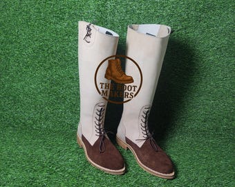 Handgefertigte Reitstiefel • Hohe Lederstiefel • Zweifarbiger beige brauner Reiterstiefel