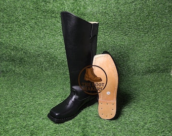 Handgefertigte Kavalleriestiefel - Leder Reitstiefel für Männer & Frauen, langlebiger Militärstil, Outdoor-Schuhwerk