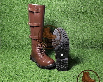 Handgefertigte Lederstiefel mit 3 Schnallen & Gummisohle | Vintage Reiterstiefel