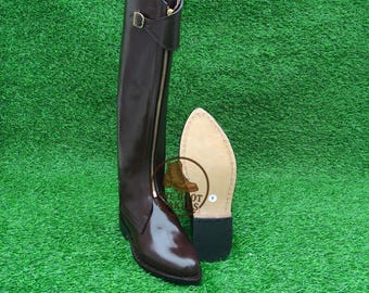 Handgefertigte Leder Reiterstiefel | Klassischer Reißverschluss-Stil, Größen für Männer und Frauen