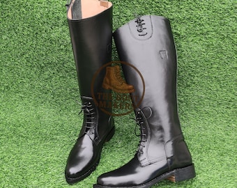 Handgefertigte Hohe Stiefel Aus Leder Spitz Spitz Mit Ledersohle Pull-On