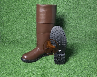 Handmade Riding Long Boot With Rubber Sole Pull On Revolutionary Style Boot Brown Color
