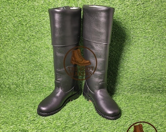 Handmade Men's Black Ridding Long Boot With Leather Sole Pull On Revolutionary Style Boot