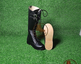 Handgemachte Leder Militär Stiefel | Kampfstil Herrenstiefel | Langer Robuster Outdoor-Stiefel