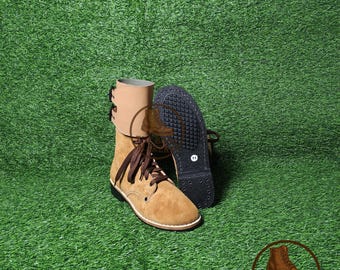 Botas de combate artesanais em couro com fivela dupla, estilo militar | Sola de borracha resistente