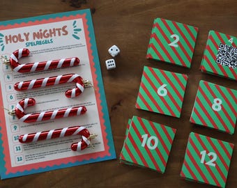 Holy Nights - Dobbelspel sinterklaas/kerst/sinterkerst met minigames (zoals 30 seconds, Hitster, Hints, Most likely to... & Grab the mic)