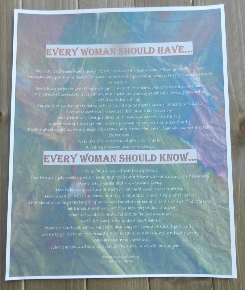 Every Woman Should Have...every Woman Needs..celebration of Etsy