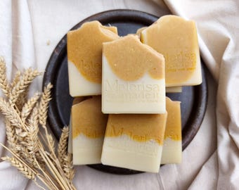 Jabón artesanal de cúrcuma y menta – Jabón natural elaborado mediante proceso en frío, cuidado iluminador de la piel, barra refrescante para spa, ideal para pieles con acné y sensibles.