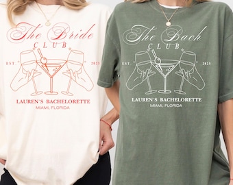 The Bach Club Shirts, Custom Comfort Colors Bachelorette Tees, Personalized Bridal Party Shirt, Custom Name and Location, Bridesmaid Shirt