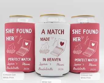 Refroidisseur de canette de mariage parfait, porte-boîte d'allumettes personnalisé, cadeau de fête Bach personnalisé, cadeau de manche pour boisson douche nuptiale