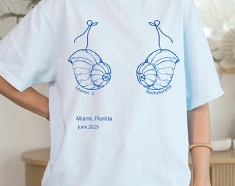 Camiseta personalizada para despedida de solteira na praia, camiseta de biquíni com conchas, camisetas para viagem de despedida de solteira no litoral, top de sereia para despedida de solteira, camiseta para festa "Último Mergulho"