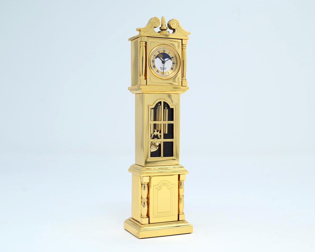 1988 Bulova Mini Gold Grandfather Clock With Moonphase Dial - COA - Etsy