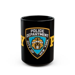Écusson fendu NYPD Police Department City of New York NYC Mug noir (11 oz, 15 oz)