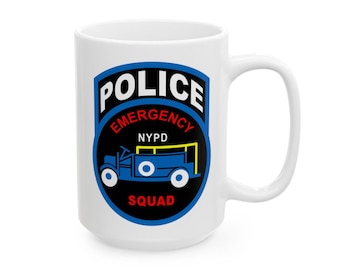 Tazza in ceramica con la scritta "NYPD Emergency Squad" del Dipartimento di Polizia della Città di New York (11 oz, 15 oz)