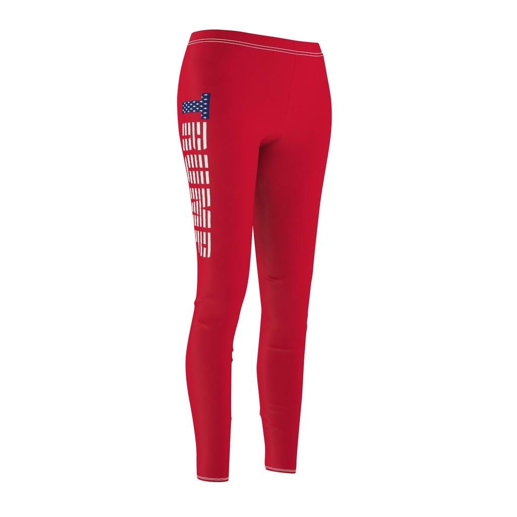 Trump Leggings For Women – Black With Red Stripe & Stars, Patriotic Yoga Pants