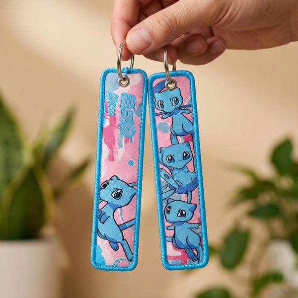 Anime Embroidered Jet Tag Keychain – Mew Key Strap