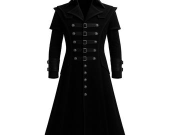 Abrigo gótico de algodón negro hecho a mano para hombre, estilo victoriano steampunk, gabardina, chaqueta para disfraz de Halloween.