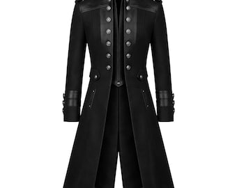 Trench coat vitoriano gótico preto: Jaqueta de moda alternativa steampunk