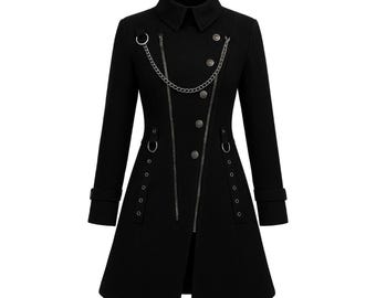 Casaco trench coat gótico masculino feito à mão | Jaqueta steampunk punk