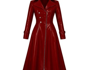 Sobretudo gótico vermelho em PVC | Casaco artesanal para cosplay de vampiro