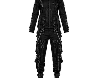Men's Gothic Techwear Suit, Black Cyberpunk Tactical Cargo Set