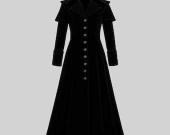 Sobretudo gótico de Halloween para homens | Jaqueta vitoriana de veludo feita à mão | Traje longo de cosplay steampunk
