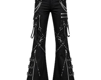 Gothic Cargo Pants | Black Techwear Straps Chains Streetwear Trousers