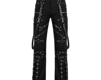 Men's Gothic Strap Cargo Pants – Black Techwear Punk Trousers (Handmade)