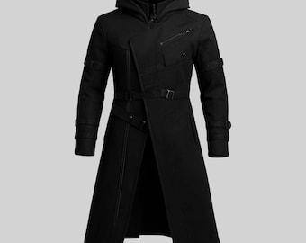 Sobretudo Cyberpunk: Streetwear Gótico com Capuz - Feito à Mão