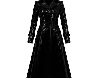 Casaco trench coat gótico de PVC feito à mão | Fantasia steampunk para o Halloween