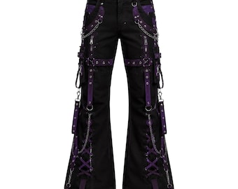 Gothic Cargo Pants – Black Purple Cyberpunk Punk Rave Streetwear Trousers