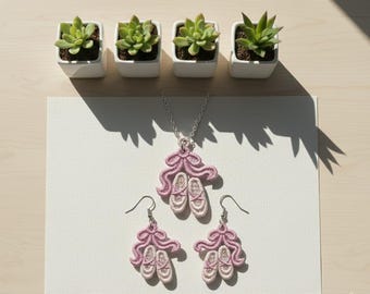 Diseño de bordado de bailarinas FSL, patrón de aretes de encaje para zapatillas de ballet, bordado de collar para zapatillas de punta, descarga digital