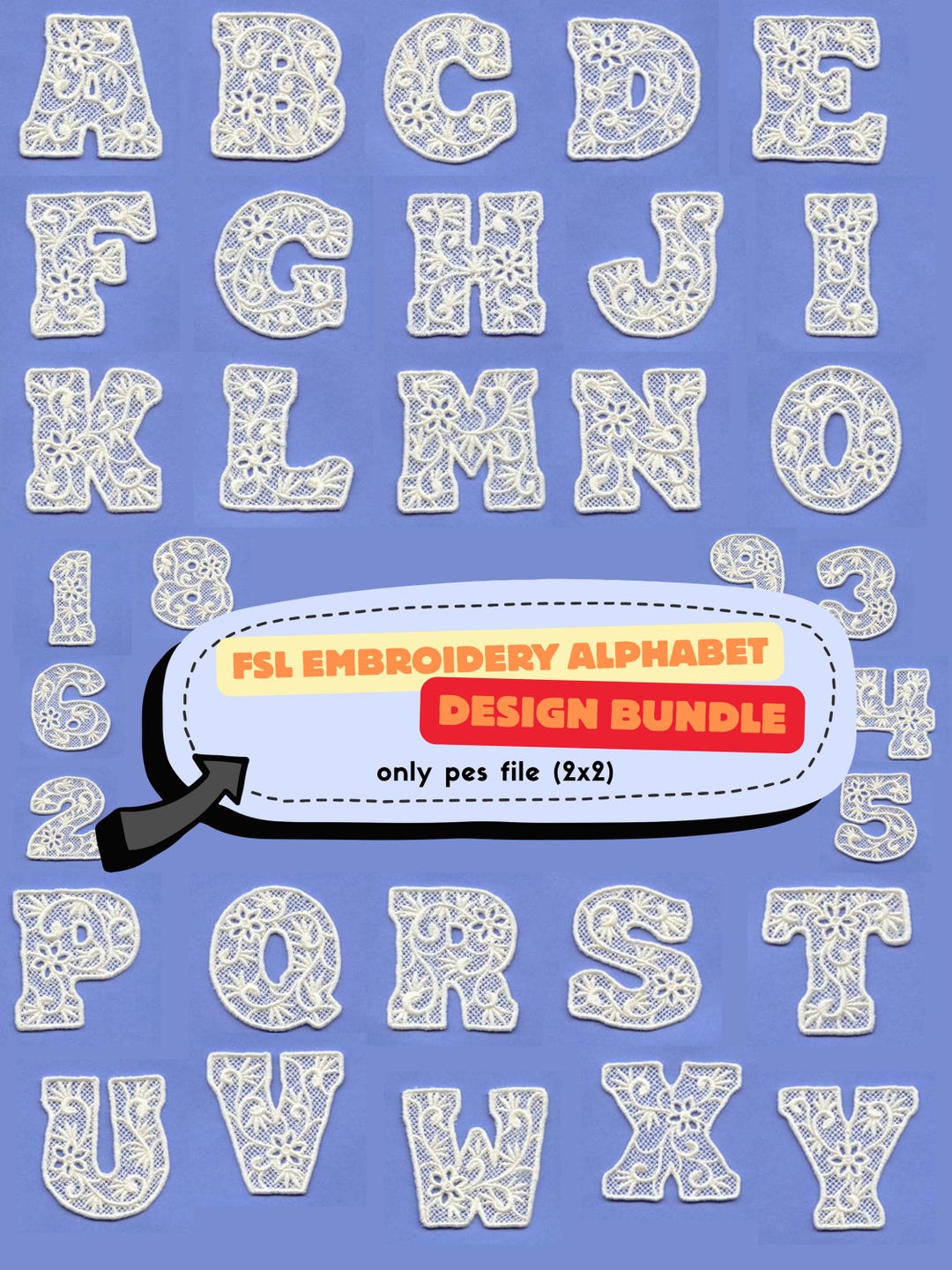FSL Embroidery Alphabet Bundle, Lace Lettering Machine Embroidery ...