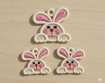 FSL Bunny Rabbit Embroidery Design, Cute Easter Animal Lace Earrings Pattern, Bunny Necklace Embroidery, Digital Download, 6 Formats