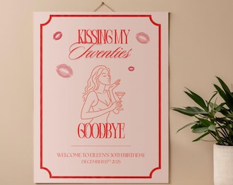 30th Birthday Party Welcome Sign | Pink Minimalist Canva Template (Digital)