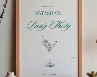 Dirty Thirty Welcome Sign | 30th Birthday Decor | Minimalist Green Canva Template
