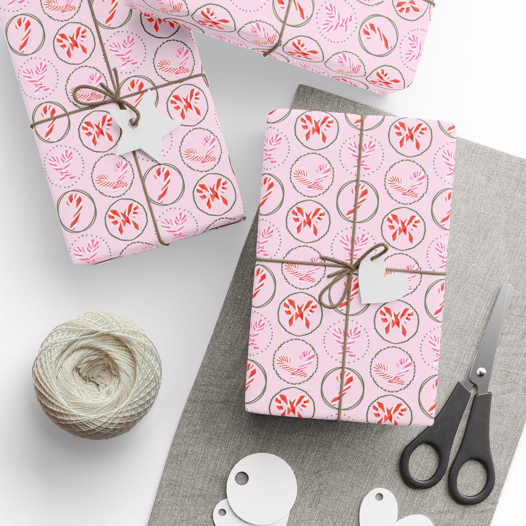 Candy Canes Gift Wrap | Hand-drawn Pink Holiday Wrapping Paper - Etsy