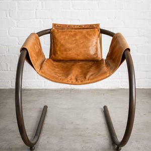 The Leather Pause Chair-Leather Sling Chair, Handcrafted Iron Frame, Vintage Inspired