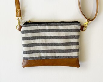 Classic linen blue and white striped small crossbody bag - faux leather - aesthetic bags