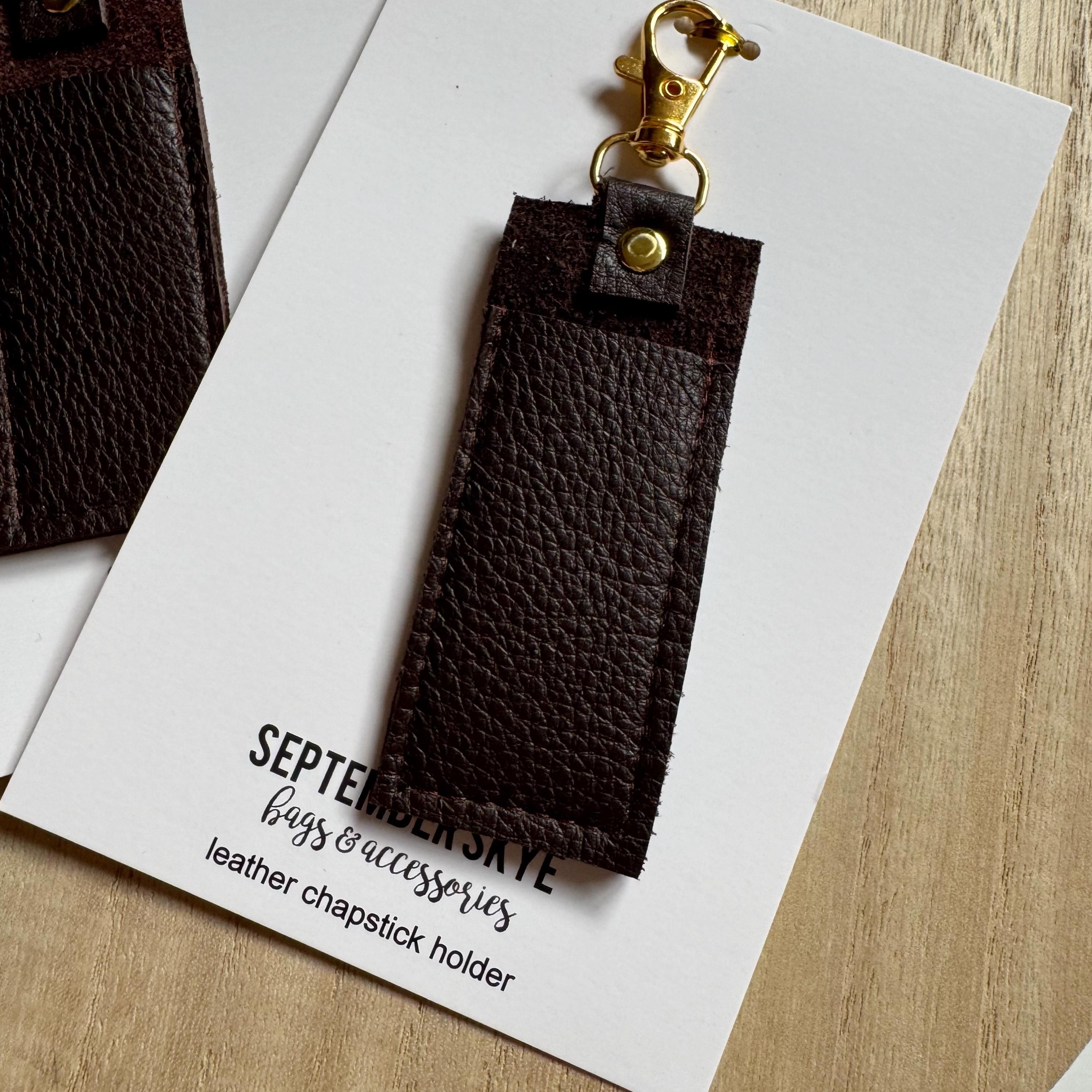 Chapstick Holder Keychain in Genuine Leather Dark Chocolate - Main Image