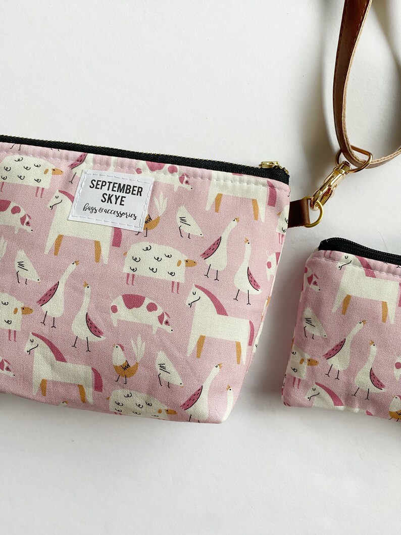 Pink farm animals mini coin purse gift card holder stocking stuffer little girl gift purse organization gifts for her image 3