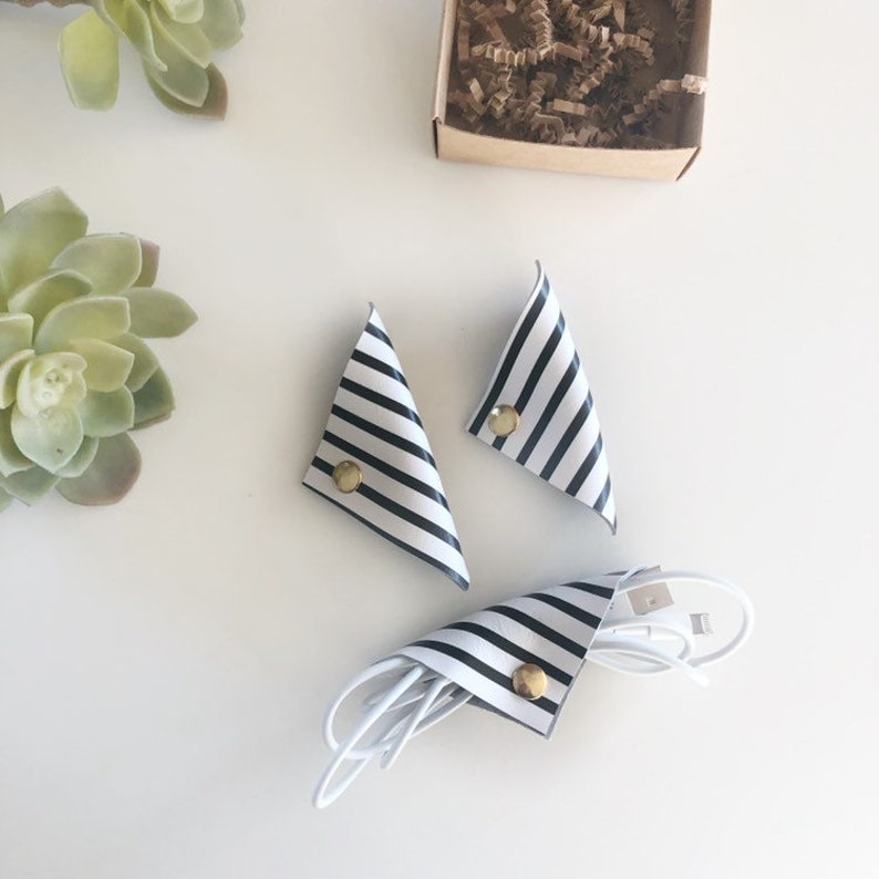 set of 3 Black and white striped leather cord keepers stocking stuffer