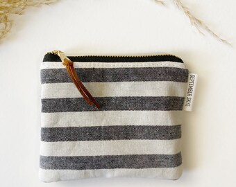 Classic blue and white linen stripe square mini pouch - lipstick bag - mini makeup bag - gift card holder