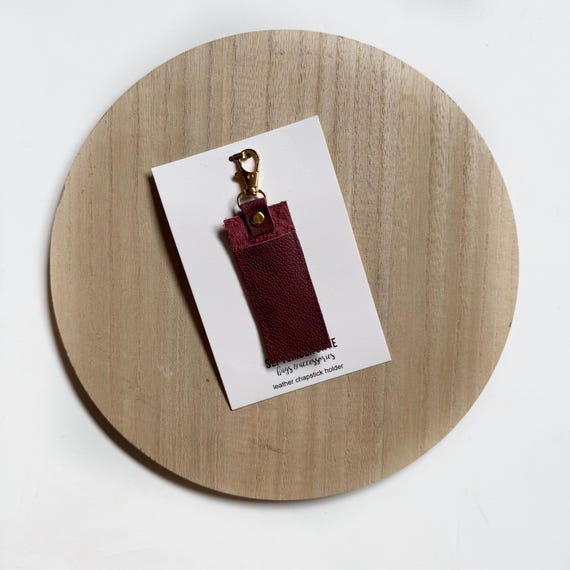 Chapstick Holder Keychain in Genuine Leather Cranberry Red